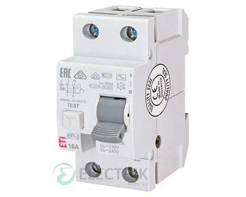 Диференційне реле (УЗО) EFI-2 16А 300мА тип AC 10кА, ETI (Словенія)