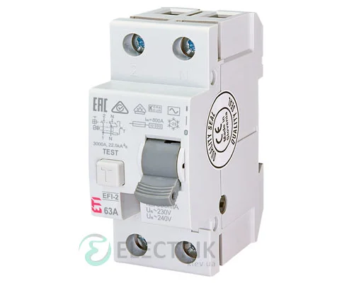 Диференційне реле (УЗО) EFI-2 63А 300мА тип AC 10кА, ETI (Словенія)