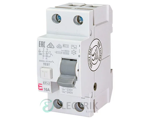 Диференційне реле (УЗО) EFI-2 16А 500мА тип AC 10кА, ETI (Словенія)