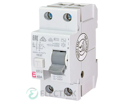 Диференційне реле (УЗО) EFI-2 40А 500мА тип AC 10кА, ETI (Словенія)