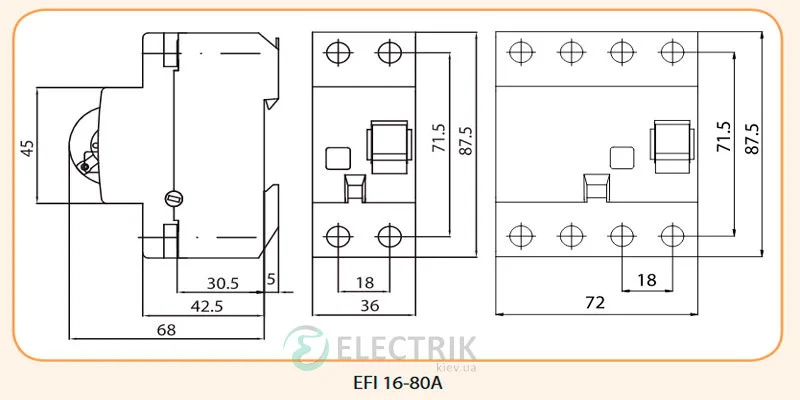 Диференційне реле (УЗО) EFI-4 100А 100мА тип AC 10кА, ETI (Словенія)