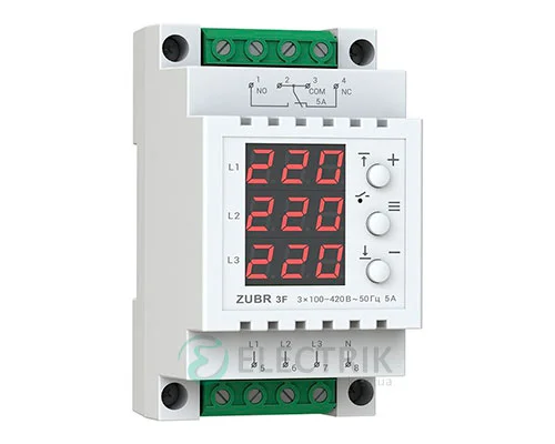 Реле напруги ZUBR 3F трифазне на DIN-рейку 5А