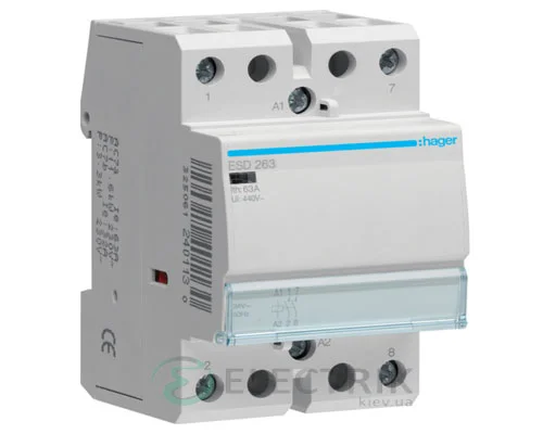 Модульний контактор ESD263 63А 24В AC 2НО, Hager