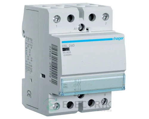 Модульний контактор ESL240 40А 12В AC 2НО, Hager