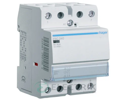 Бесшумний модульний контактор ESC240S 40А 230В AC 2НО, Hager