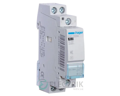 Бесшумний модульний контактор ESD225S 25А 24В AC 2НО, Hager