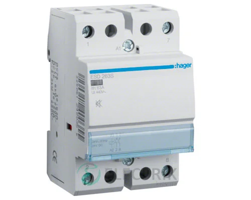Модульний безшумний контактор ESD263S 63А 24В AC 2НО, Hager