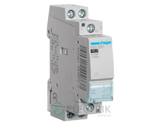Модульний контактор ESD227 25А 24В AC 1НО+1НЗ, Hager