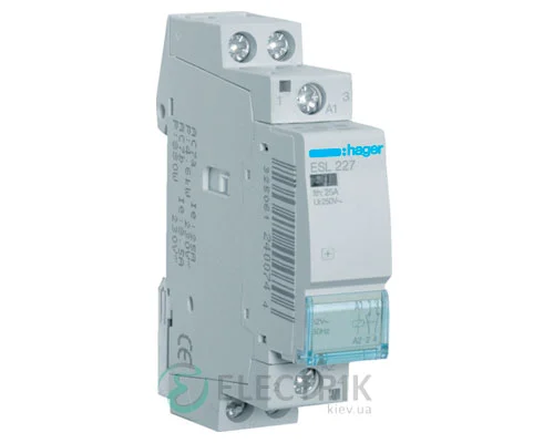 Модульний контактор ESL227 25А 12В AC 1НО+1НЗ, Hager