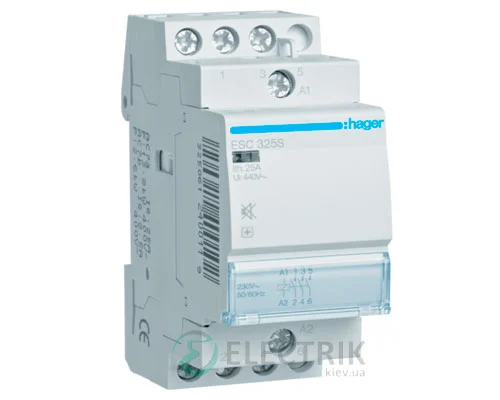 Модульний безшумний контактор ESC325S 25А 230В AC 3НО, Hager