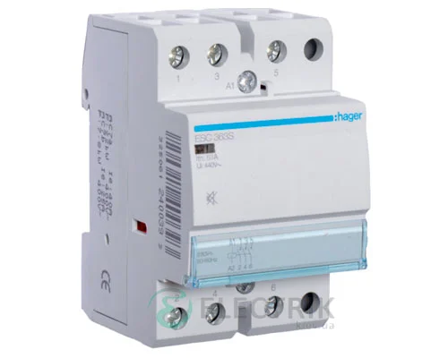 Модульний безшумний контактор ESC363S 63А 230В AC 3НО, Hager