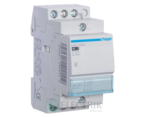 Модульний безшумний контактор ESD325S 25А 24В AC 3НО, Hager