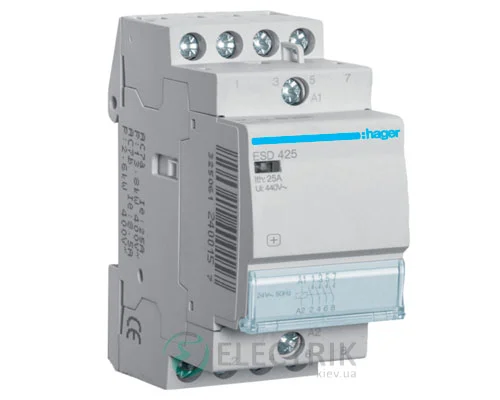 Модульний контактор ESD425 25А 24В AC 4НО, Hager