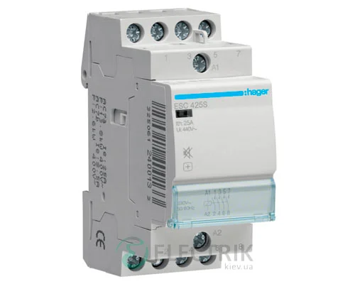 Модульний безшумний контактор ESC425S 25А 230В AC 4НО, Hager