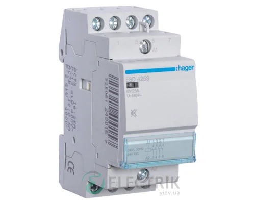 Модульний безшумний контактор ESD425S 25А 24В AC 4НО, Hager