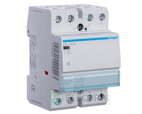 Модульний безшумний контактор ESL440S 40А 12В AC 4НО, Hager