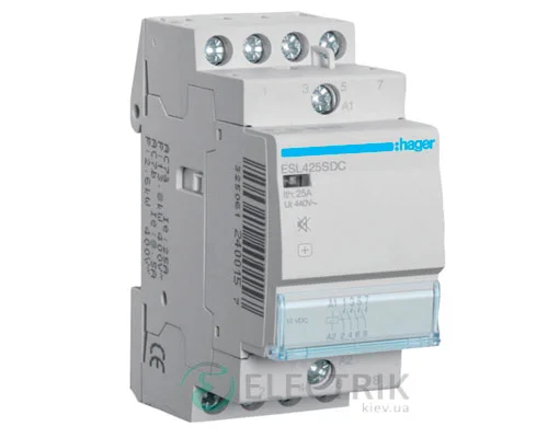 Модульний безшумний контактор ESL425SDC 25А 12В DC 4НО, Hager