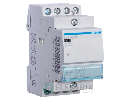 Модульний безшумний контактор ESD426S 25А 24В AC 4НЗ, Hager