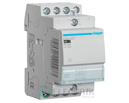Модульний контактор ESC427 25А 230В AC 2НО+2НЗ, Hager