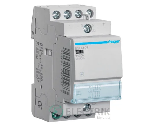 Модульний безшумний контактор ESD427 25А 24В AC 2НО+2НЗ, Hager