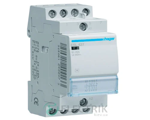 Модульний контактор ESL427 25А 12В AC 2НО+2НЗ, Hager