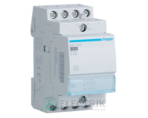 Контактор модульный ESL428 25А 12В AC 3НО+1НЗ, Hager