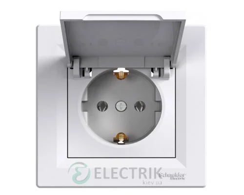 Розетка с заземлением, с крышкой белая, Asfora EPH3100121
