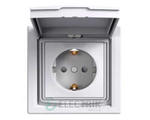 Розетка с заземлением, защитными шторками и крышкой, ip44, белая, Asfora EPH3100321