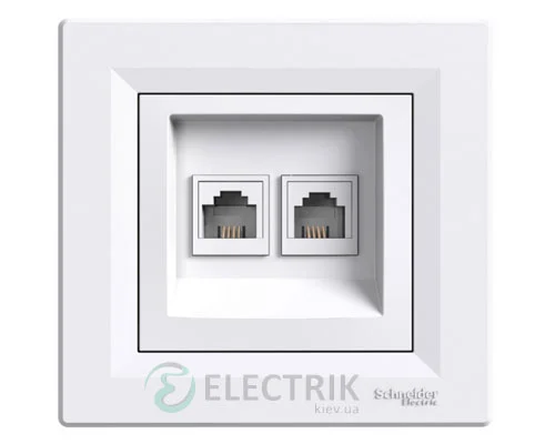 Розетка телефонна, RJ11, 4 контакти двійна біла, Asfora EPH4200121