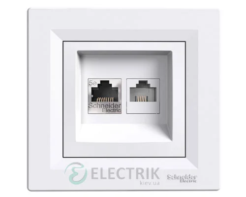 Розетка телефонна+комп’ютерна, двійна біла, Asfora EPH4900121