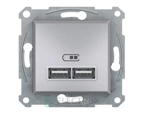 Розетка USB, 2 выхода 2.0, 5V-DC, макс 2.1A, алюминий, Asfora EPH2700261