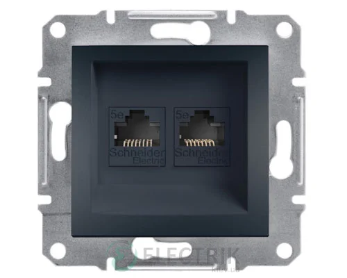 Розетка двойная компьютерная, RJ45, кат.5е, UTP антрацит, Asfora EPH4400171