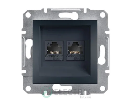 Двопорозна комп'ютерна розетка, RJ45, кат.6, UTP антрацит, Asfora EPH4800171