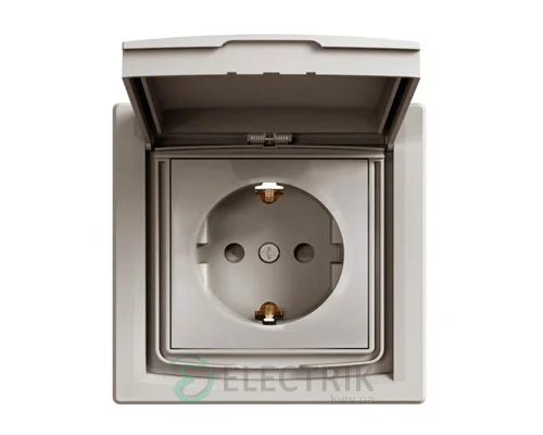 Розетка с заземлением, с крышкой и шторками IP44, бронза, Asfora EPH3100369