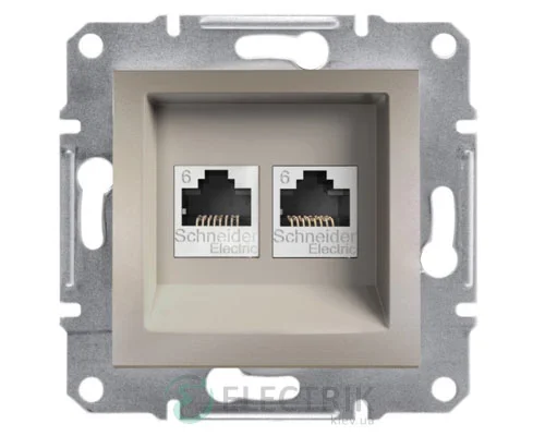 Двоконтактна комп'ютерна розетка, RJ45, кат.6, UTP бронза, Asfora EPH4800169