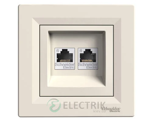 Розетка компьютерная, RJ45, кат.6, UTP, двойная крем, Asfora EPH4800123