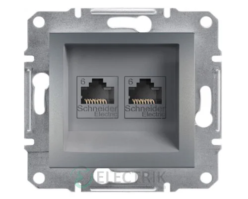 Розетка комп’ютерна, RJ45, кат.6, UTP, подвійна сталь, Asfora EPH4800162