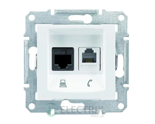 Телефонна + комп’ютерна розетка RJ11+RJ45, кат.6, UTP, біла, Sedna SDN5200121