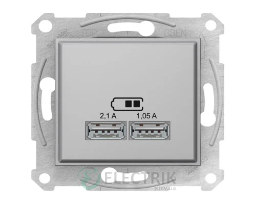 Розетка USB двойная, алюминий, Sedna SDN2710260