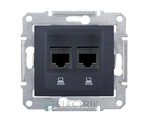 Розетка компьютерная двойная RJ45, кат.6, UTP, графит, Sedna SDN4800170