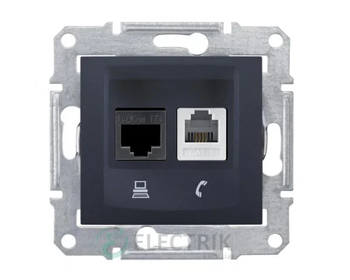 Розетка телефонна + комп'ютерна RJ11+RJ45, кат.6, UTP, графіт, Sedna SDN5200170