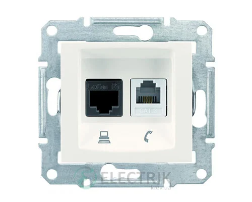 Телефонна + комп’ютерна розетка RJ11+RJ45, кат.5е, UTP, слонова кістка, Sedna SDN5100123