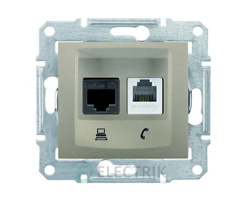 Розетка телефонная + компьютерная RJ11+RJ45, кат.5е, UTP, титан, Sedna SDN5100168