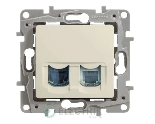 Телефонна та комп’ютерна розетка (RJ11 + RJ45 кат.5 UTP), слонова кістка (крем) Legrand Etika 672352