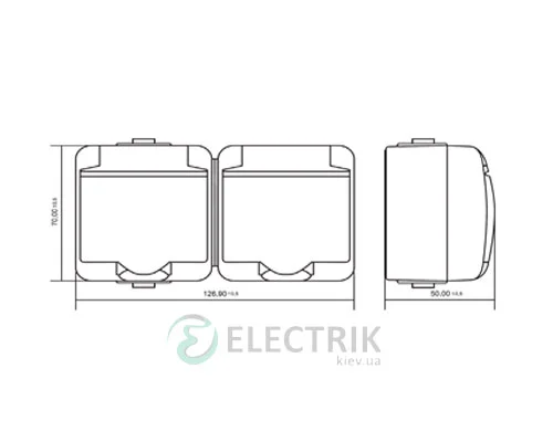 Розетка+двоклавішний ETI HERMETICS VRHH-2sd Білий (4668034)