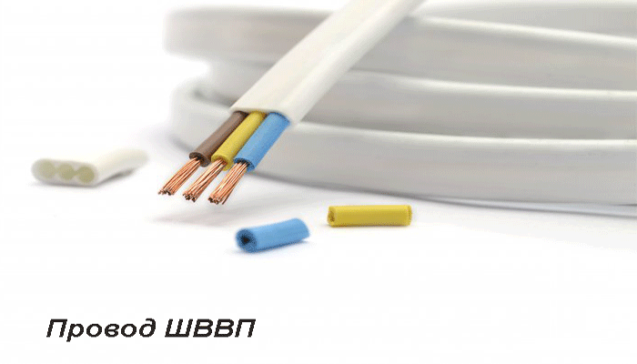 Мідний провід, шнур ШВВП, вид у розрізі