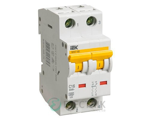Автоматический выключатель ВА47-60 2P 25 А х-ка D, IEK MVA41-2-025-D