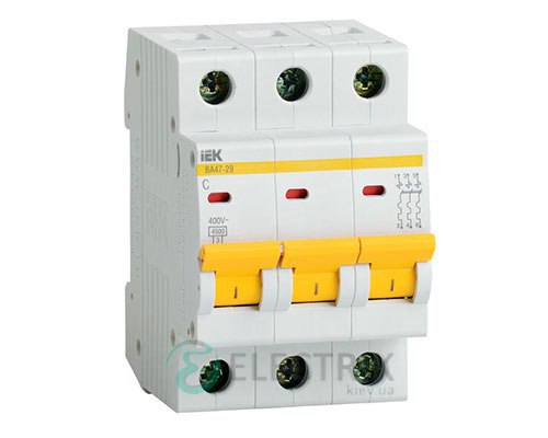 Автоматический выключатель ВА47-29 3P 6 А х-ка D, IEK MVA20-3-006-D