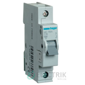 Автоматический выключатель MC116A 1P 6kA C-16A 1M, Hager