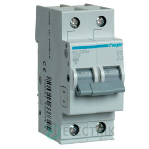 Автоматический выключатель MC220A 2P 6kA C-20A 2M, Hager